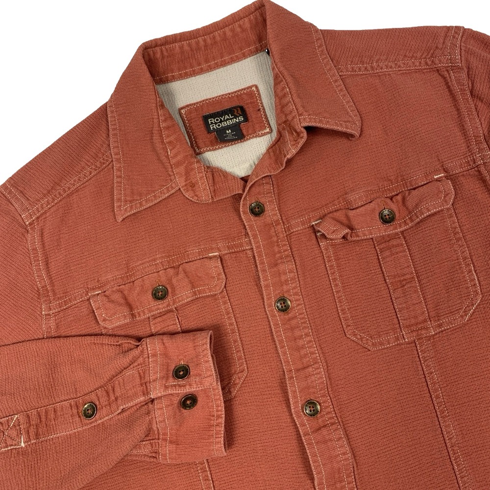 Royal Robbins Rust Red Button Down Shirt Mens Medium M Cotton Long Sleeve
